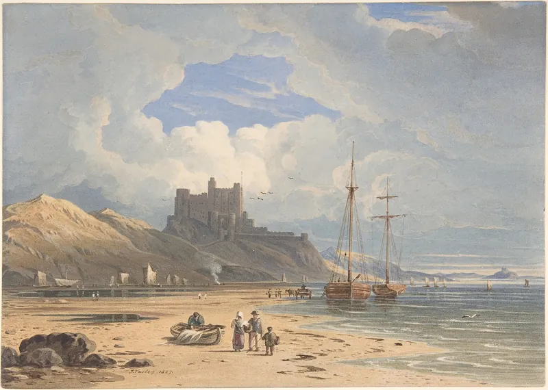 John Varley’s watercolour of Bamburgh Castle on its rock by the sea